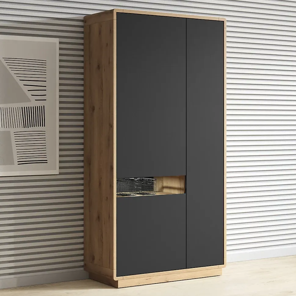 Armoire 3 portes Raven Noir et Bois