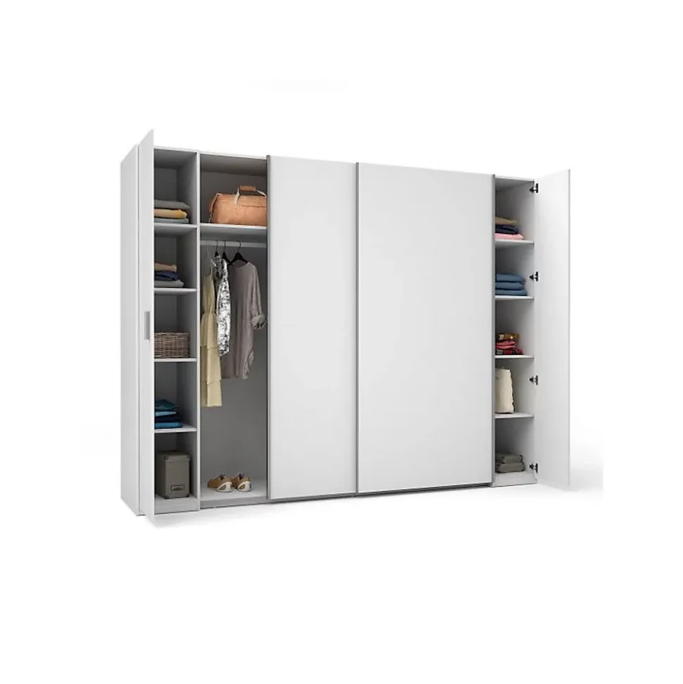 Armoire 4 portes STAR Blanc Avec penderie intégrée L264 cm
