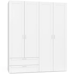 Armoire 4 portes VITO blanc penderie 160 cm avec 2 tiroirs et étagères