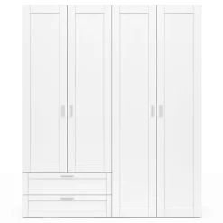 Armoire 4 portes VITO blanc penderie 160 cm avec 2 tiroirs et étagères