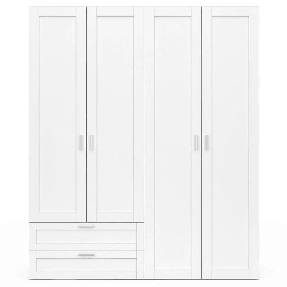 Armoire 4 portes VITO blanc penderie 160 cm avec 2 tiroirs et étagères