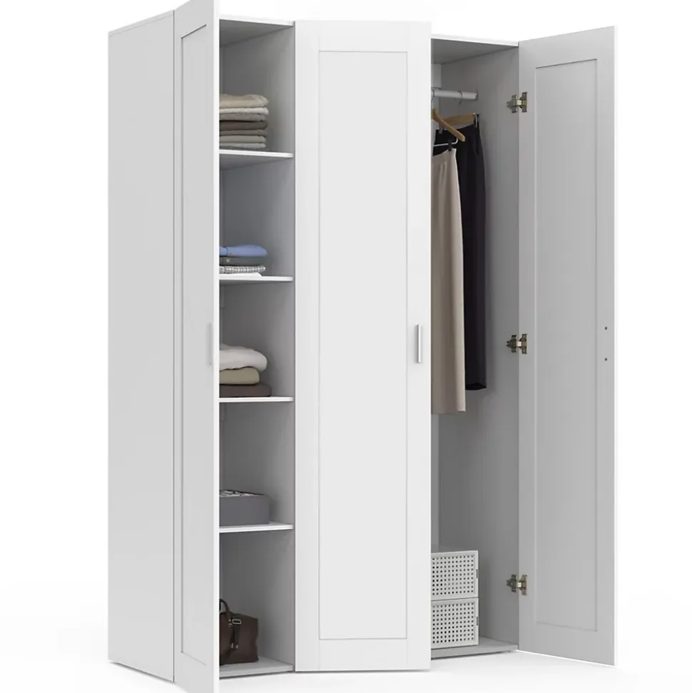 Armoire 3 portes VITO blanc penderie 120 cm avec étagères