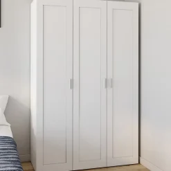 Armoire 3 portes VITO blanc penderie 120 cm avec étagères