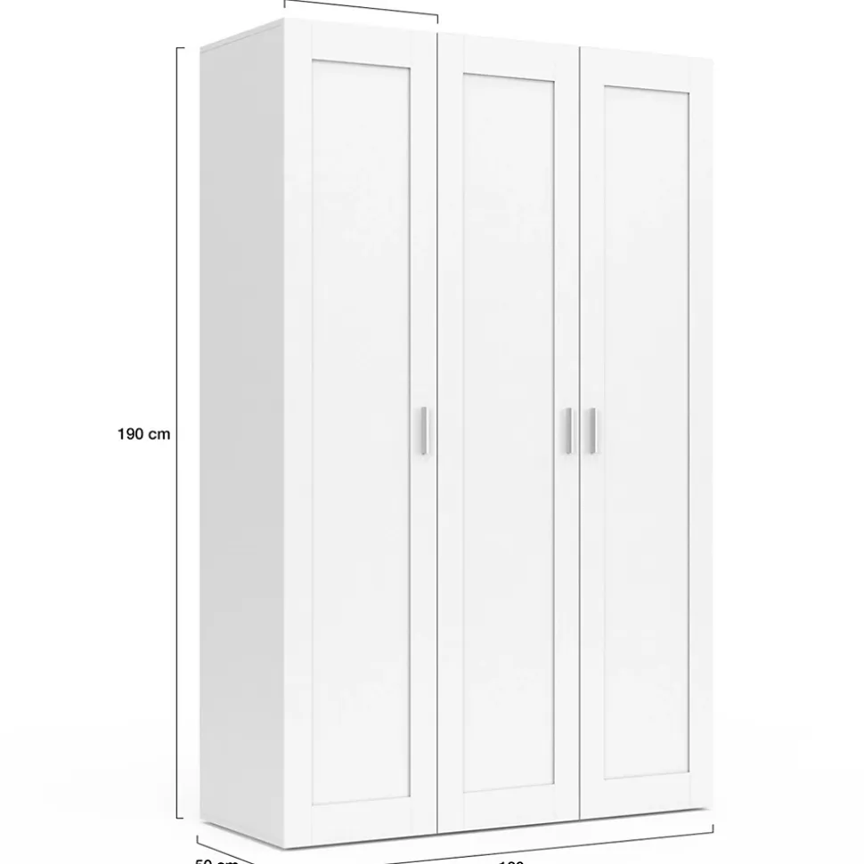 Armoire 3 portes VITO blanc penderie 120 cm avec étagères