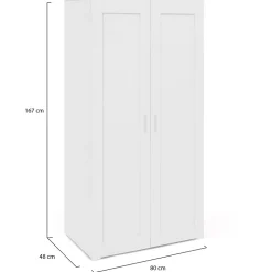 Armoire 2 portes VITO blanc penderie 80 cm avec étagères rangement maxi capacité