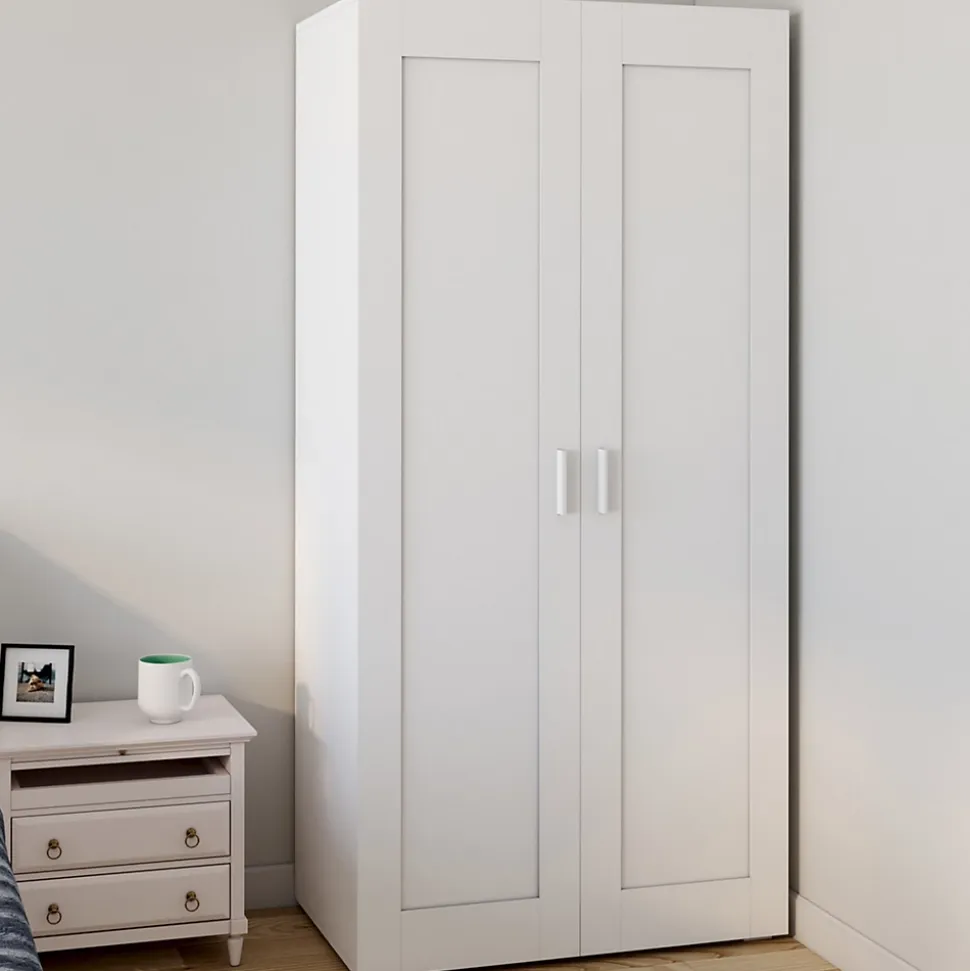 Armoire 2 portes VITO blanc penderie 80 cm avec étagères rangement maxi capacité