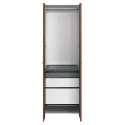 Armoire 2 tablettes 2 tiroirs 2 portes battantes effet chêne foncé et blanc GoodHome Atomia H. 225 x L. 75 x P. 58 cm