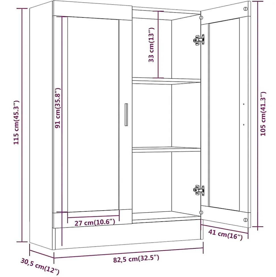 Armoire à vitrine Sonoma gris 82,5x30,5x115cm Bois d'ingénierie vidaXL