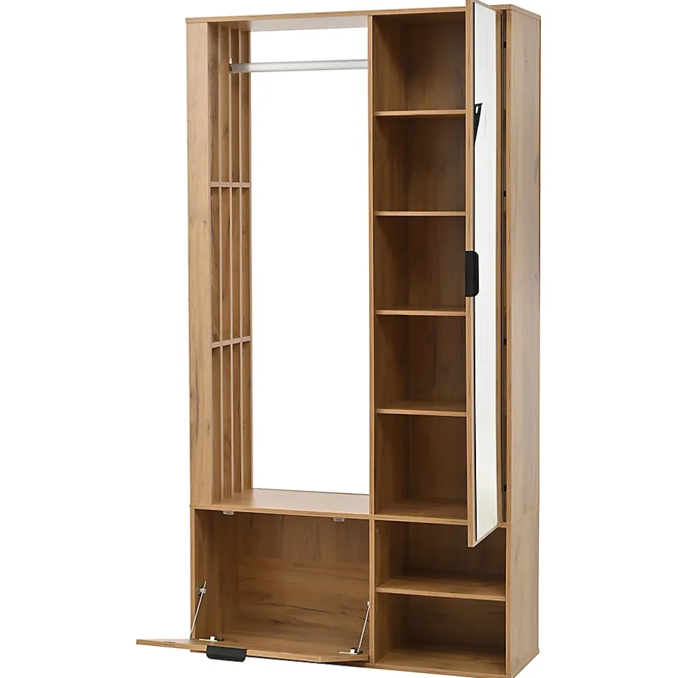Armoire à vêtements d'entrée 6 en 1 avec vestibule,100x33x190cm,couleur bois, pour manteaux, étendoir à linge