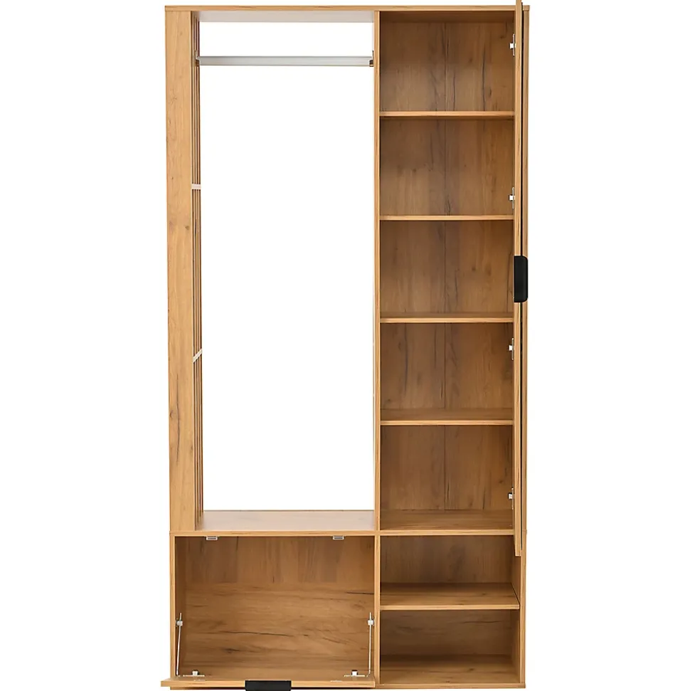 Armoire à vêtements d'entrée 6 en 1 avec vestibule,100x33x190cm,couleur bois, pour manteaux, étendoir à linge