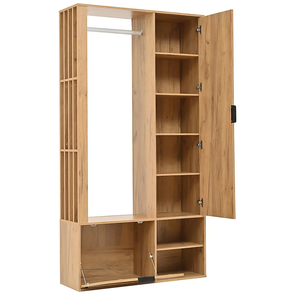 Armoire à vêtements d'entrée 6 en 1 avec vestibule,100x33x190cm,couleur bois, pour manteaux, étendoir à linge
