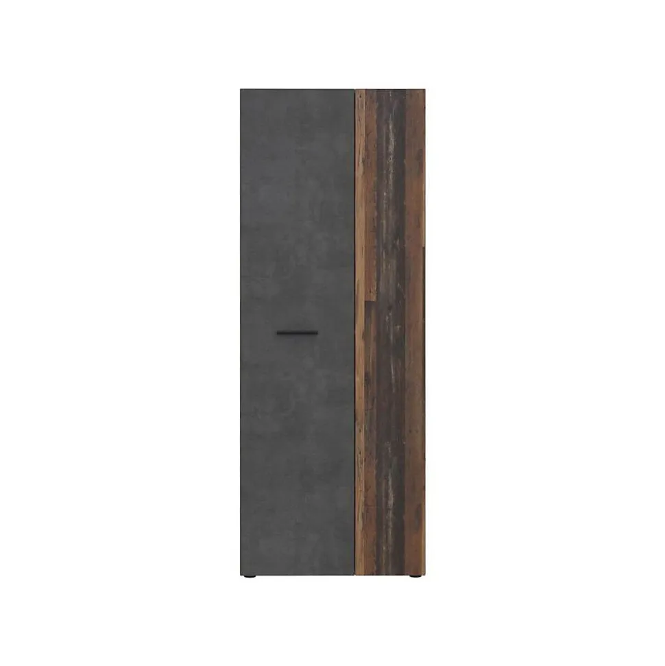 Armoire a chaussures - Béton gris foncé / Bois vintage - 18 paires - 68,7 x 36,5 x 181,1 cm - FORTE
