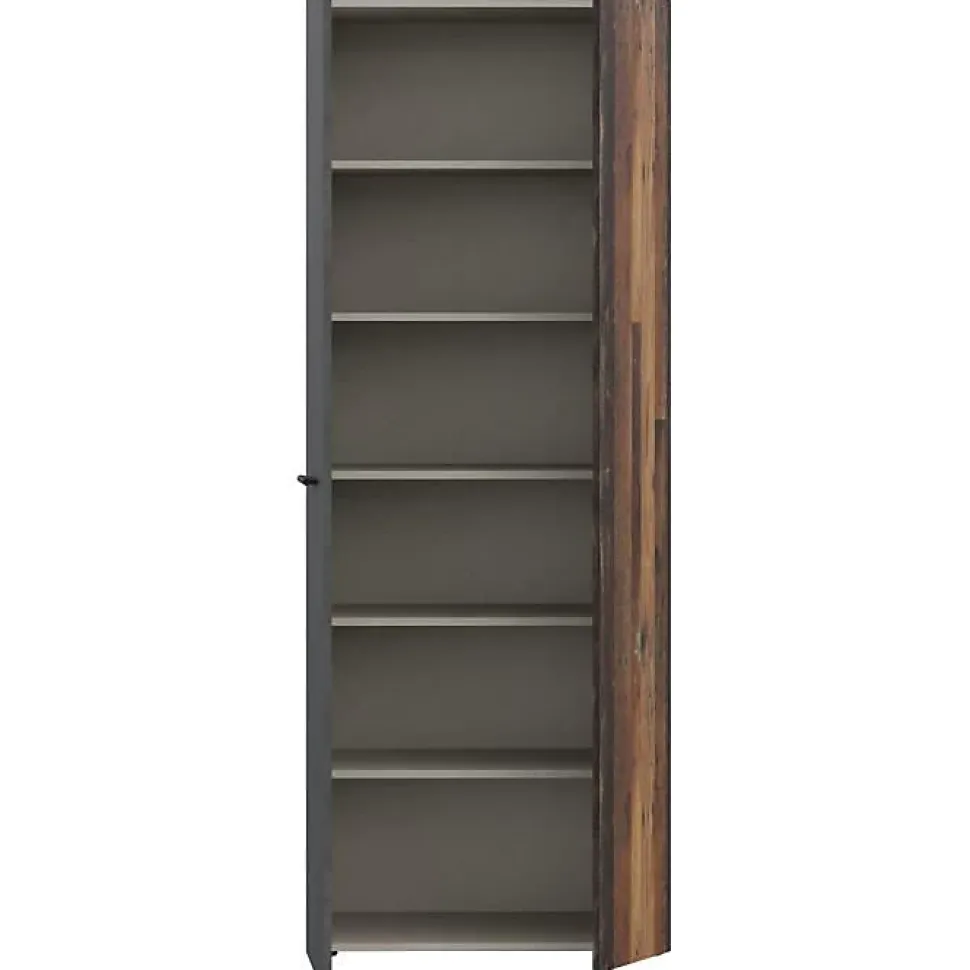 Armoire a chaussures - Béton gris foncé / Bois vintage - 18 paires - 68,7 x 36,5 x 181,1 cm - FORTE