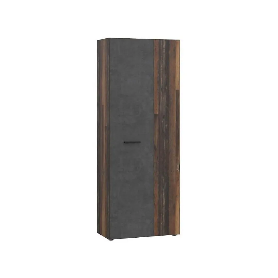 Armoire a chaussures - Béton gris foncé / Bois vintage - 18 paires - 68,7 x 36,5 x 181,1 cm - FORTE
