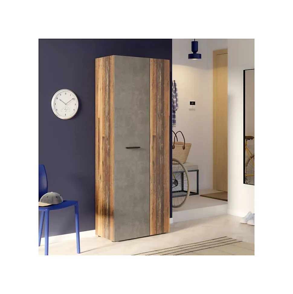 Armoire a chaussures - Béton gris foncé / Bois vintage - 18 paires - 68,7 x 36,5 x 181,1 cm - FORTE