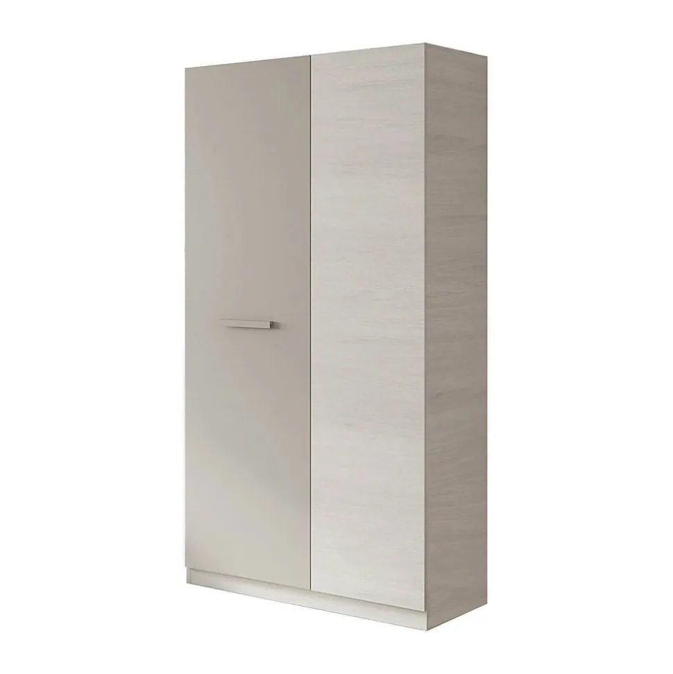 Armoire Abilene, armoire de chambre avec 2 portes, armoire avec 3 Etageres et tringle à vêtements, 90x52h200 cm, blanc et marron