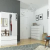 Armoire AKORD S90 avec miroir Blanche 90 cm 2 portes 2 tiroirs façade Blanche 4 étagères 90x51x180 cm