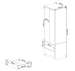 Armoire AKORD S60 Blanche 60 cm 2 portes 2 tiroirs façade Chêne Sonoma 1 étagère 60x51x180 cm