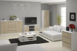 Armoire AKORD S60 Blanche 60 cm 2 portes 2 tiroirs façade Chêne Sonoma 1 étagère 60x51x180 cm