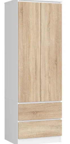 Armoire AKORD S60 Blanche 60 cm 2 portes 2 tiroirs façade Chêne Sonoma 1 étagère 60x51x180 cm