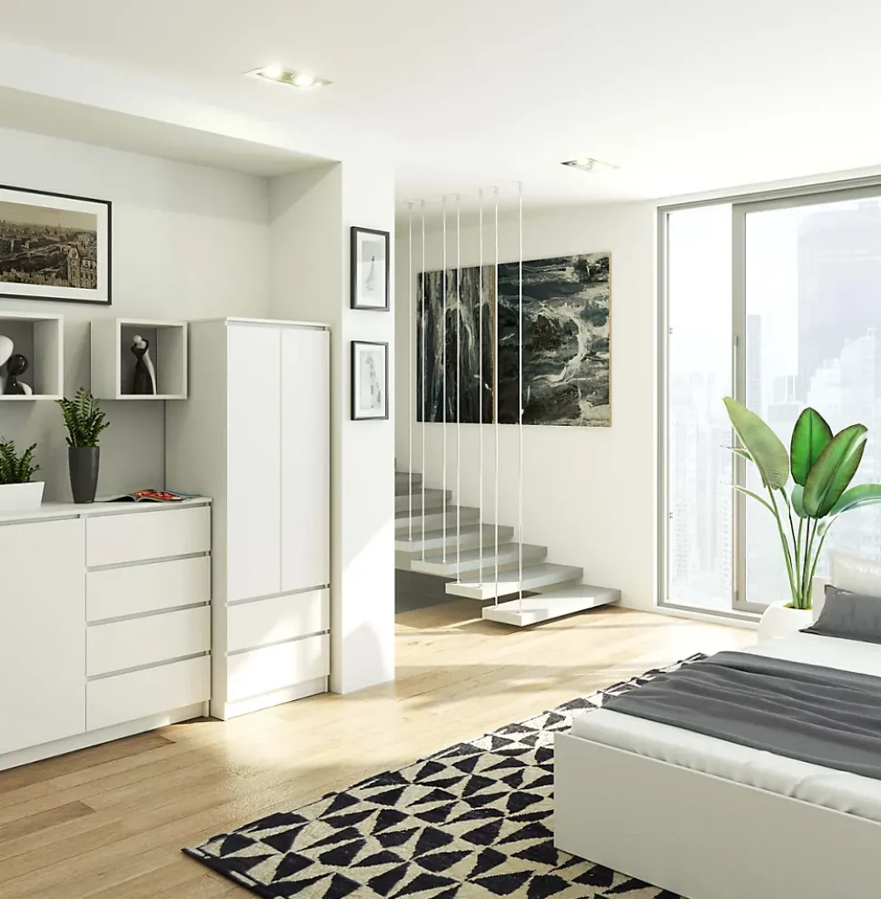 Armoire AKORD S60 Blanche 60 cm 2 portes 2 tiroirs façade Blanche 1 étagère 60x51x180 cm