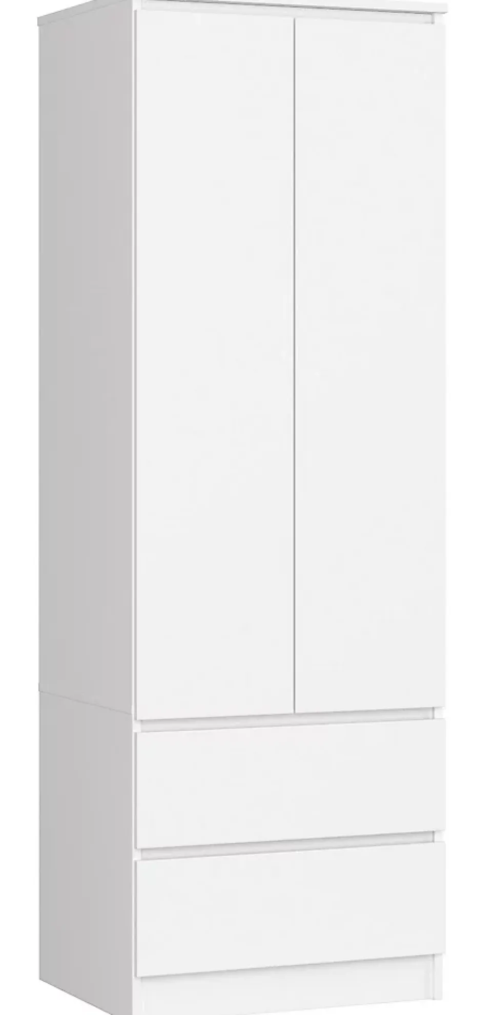 Armoire AKORD S60 Blanche 60 cm 2 portes 2 tiroirs façade Blanche 1 étagère 60x51x180 cm
