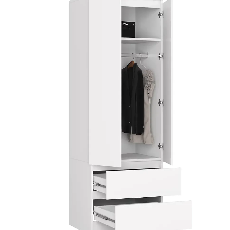 Armoire AKORD S60 Blanche 60 cm 2 portes 2 tiroirs façade Blanche 1 étagère 60x51x180 cm