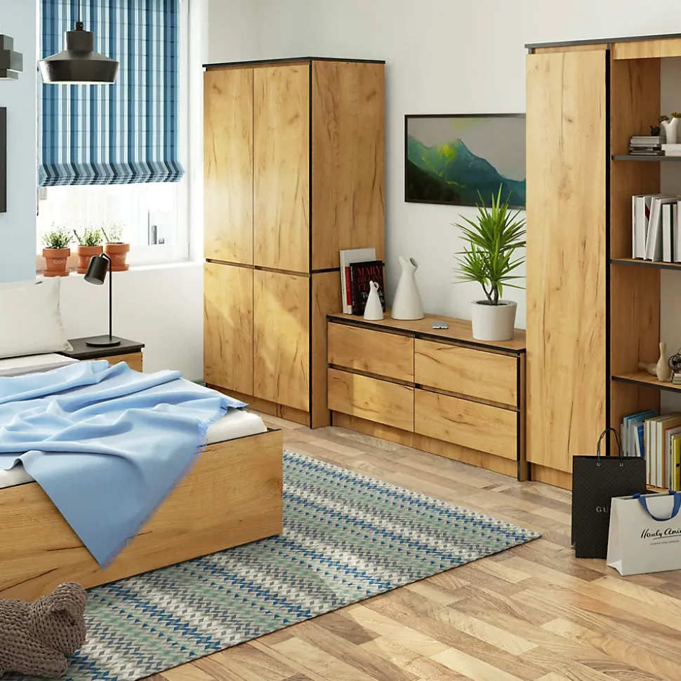 Armoire AKORD S90 Chêne Craft 90 cm 4 portes façade Chêne Craft 4 étagères 90x51x180 cm