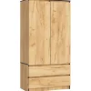 Armoire AKORD S90 Chêne Craft 90 cm 2 portes 2 tiroirs façade Chêne Craft 4 étagères 90x51x180 cm