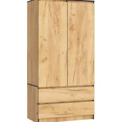 Armoire AKORD S90 Chêne Craft 90 cm 2 portes 2 tiroirs façade Chêne Craft 4 étagères 90x51x180 cm