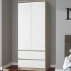 Armoire AKORD S90 Chêne Sonoma 90 cm 2 portes 2 tiroirs façade Blanche 4 étagères 90x51x180 cm