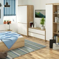 Armoire AKORD S90 Chêne Sonoma 90 cm 4 portes façade Blanche 4 étagères 90x51x180 cm