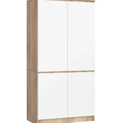 Armoire AKORD S90 Chêne Sonoma 90 cm 4 portes façade Blanche 4 étagères 90x51x180 cm