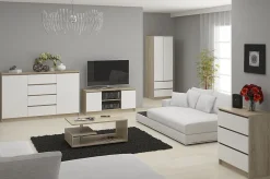 Armoire AKORD S60 Chêne Sonoma 60 cm 2 portes 2 tiroirs façade Blanche 1 étagère 60x51x180 cm