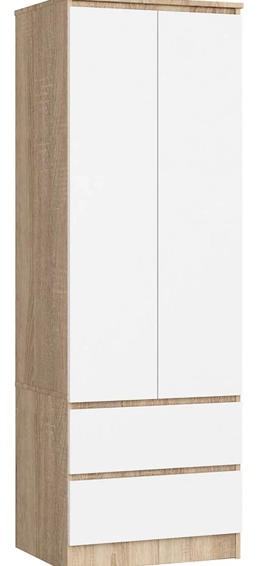 Armoire AKORD S60 Chêne Sonoma 60 cm 2 portes 2 tiroirs façade Blanche 1 étagère 60x51x180 cm