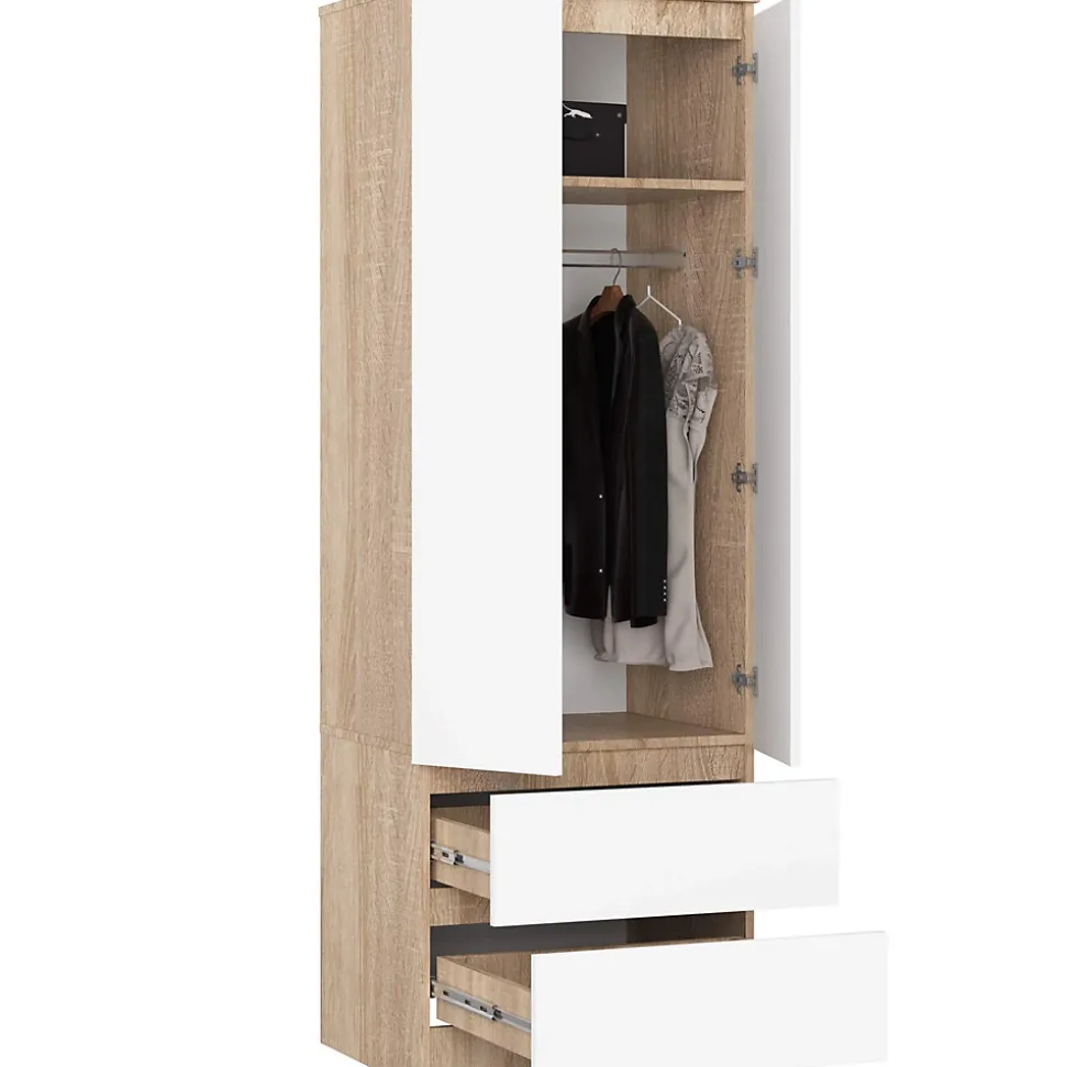 Armoire AKORD S60 Chêne Sonoma 60 cm 2 portes 2 tiroirs façade Blanche 1 étagère 60x51x180 cm