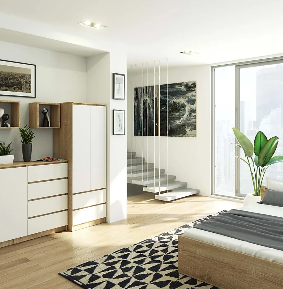 Armoire AKORD S60 Chêne Sonoma 60 cm 2 portes 2 tiroirs façade Blanche 1 étagère 60x51x180 cm