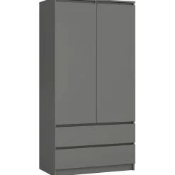 Armoire AKORD S90 Gris Graphite 90 cm 2 portes 2 tiroirs façade Gris Graphite 4 étagères 90x51x180 cm