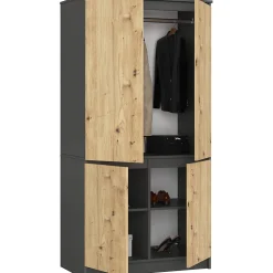Armoire AKORD S90 Gris Graphite 90 cm 4 portes façade Chêne Artisan 4 étagères 90x51x180 cm