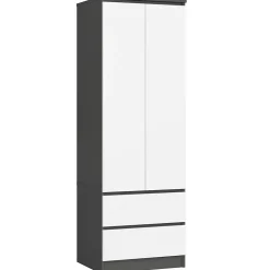 Armoire AKORD S60 Gris Graphite 60 cm 2 portes 2 tiroirs façade Blanche 1 étagère 60x51x180 cm