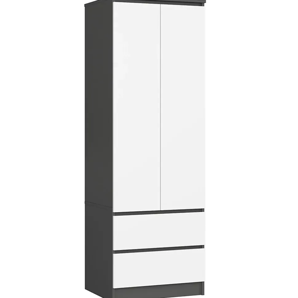 Armoire AKORD S60 Gris Graphite 60 cm 2 portes 2 tiroirs façade Blanche 1 étagère 60x51x180 cm