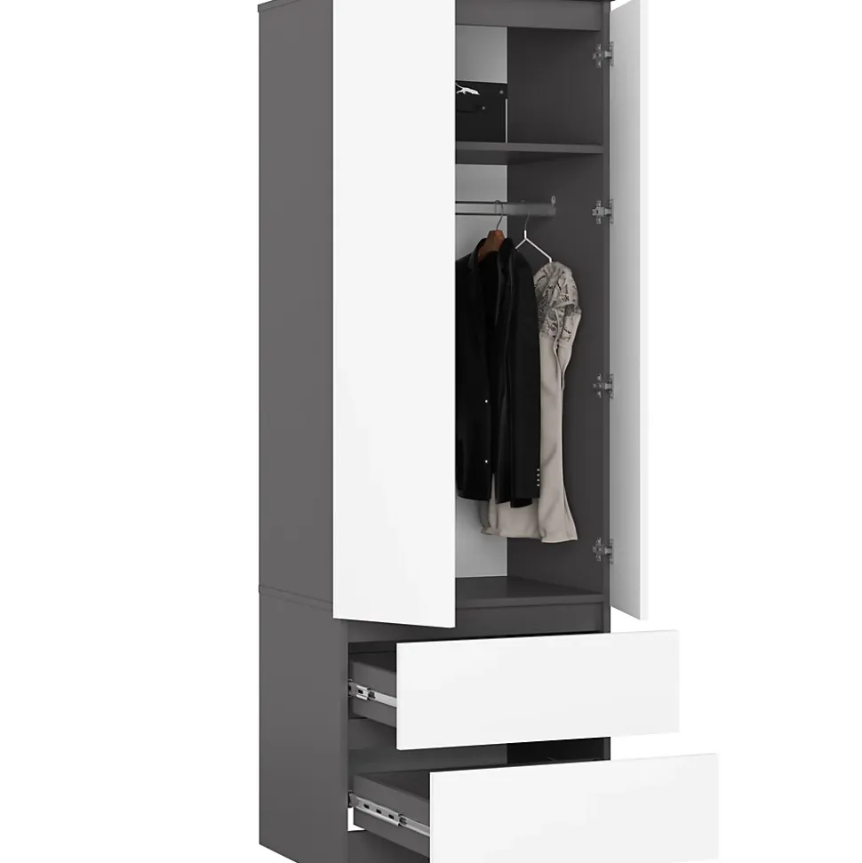 Armoire AKORD S60 Gris Graphite 60 cm 2 portes 2 tiroirs façade Blanche 1 étagère 60x51x180 cm