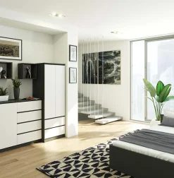 Armoire AKORD S60 Gris Graphite 60 cm 2 portes 2 tiroirs façade Blanche 1 étagère 60x51x180 cm