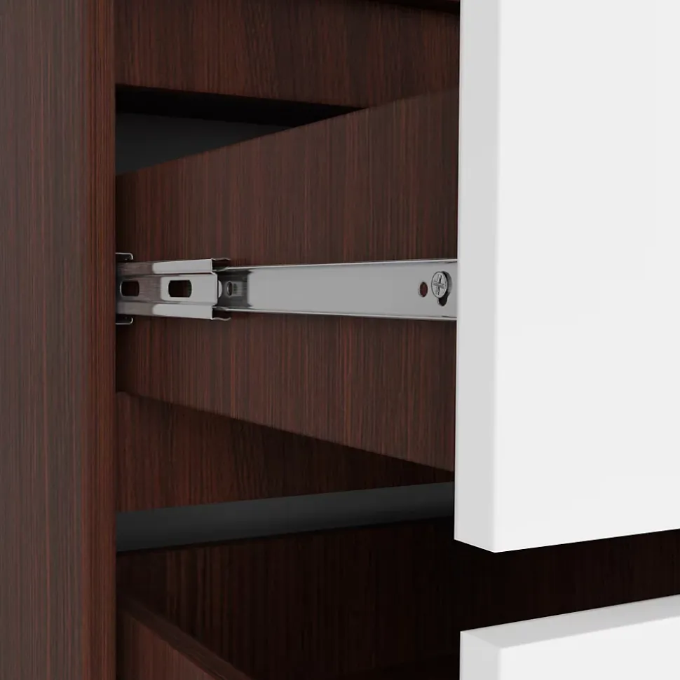 Armoire AKORD S90 Wengé 90 cm 2 portes 2 tiroirs façade Blanche 4 étagères 90x51x180 cm