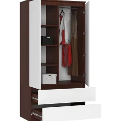Armoire AKORD S90 Wengé 90 cm 2 portes 2 tiroirs façade Blanche 4 étagères 90x51x180 cm