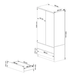 Armoire AKORD S90 Wengé 90 cm 2 portes 2 tiroirs façade Blanche 4 étagères 90x51x180 cm