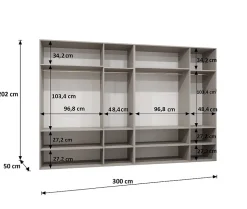 Armoire Alicante 3 a portes battantes H. 202 x L.300 x P. 52, 6 portes