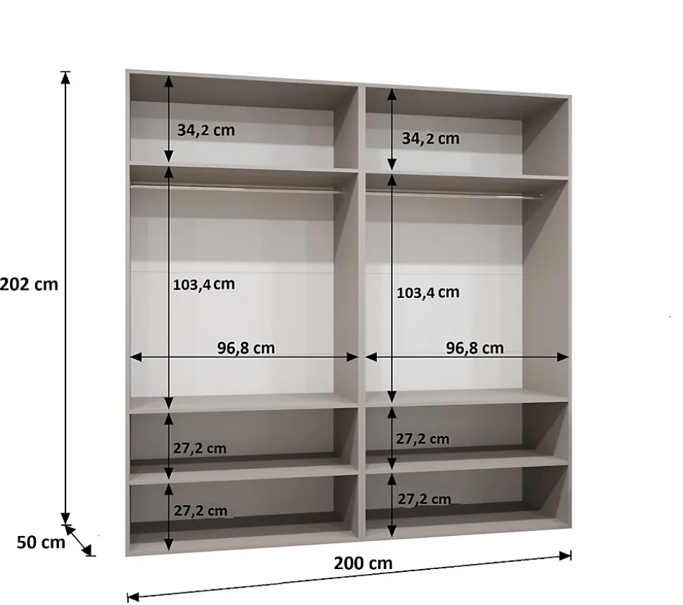 Armoire Alicante 2 a portes battantes H. 202 x L.200 x P. 52, 4 portes