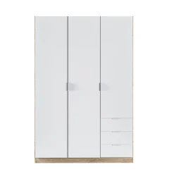 Armoire Allentown, Armoire de Chambre avec 3 Portes et 3 Tiroirs, Armoire avec Barre de Suspension, 121x52h180 cm, Blanc et Chêne