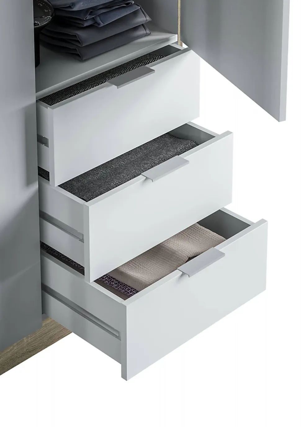 Armoire Allentown, Armoire de Chambre avec 3 Portes et 3 Tiroirs, Armoire avec Barre de Suspension, 121x52h180 cm, Blanc et Chêne